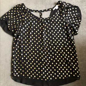 COOPER & ELLA -Black Short Sleeve Top w Gold Dots